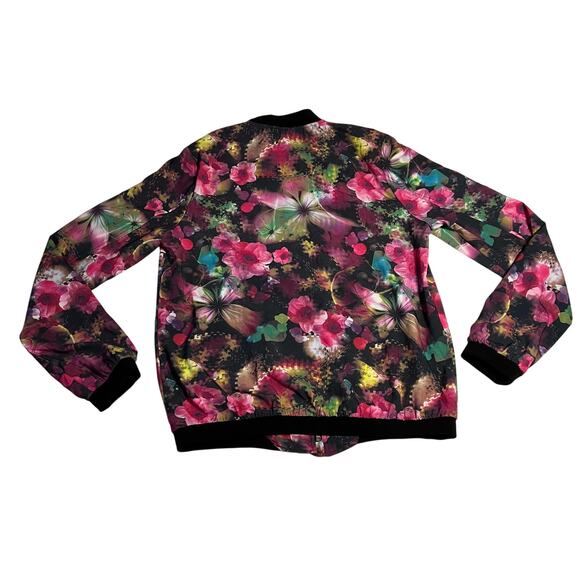 Women's Full Zip Floral Print Lightweight Bomber Jacket Size M Rave Colorful - Picture 2 of 9